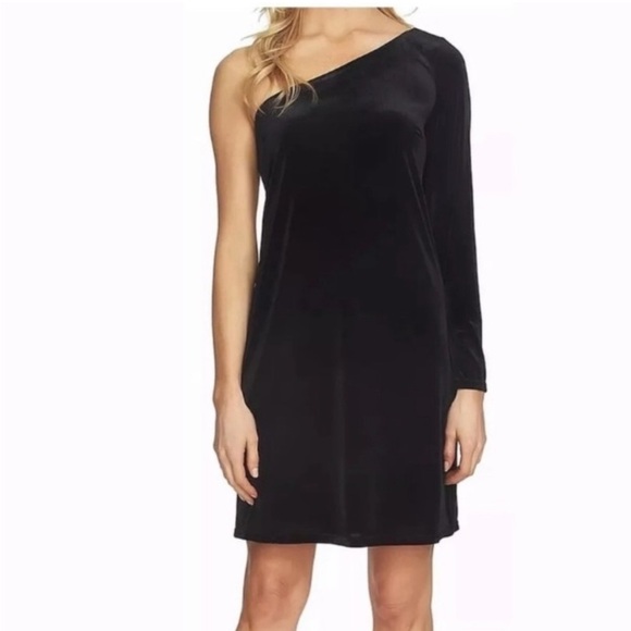 CeCe Cynthia Steffe Black Velvet Dress Small One Shoulder - Picture 1 of 11